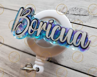 Boricua Pride Badge Reel: Puerto Rican Flag, Handmade Acrylic & Epoxy