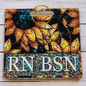 Dark Blue Stained Glass Sunflower Badge Buddy (Variety of Sizes)