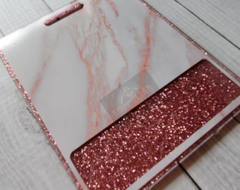Rose Gold Marble Glitter Badge Buddy: Personalized Credential Holder