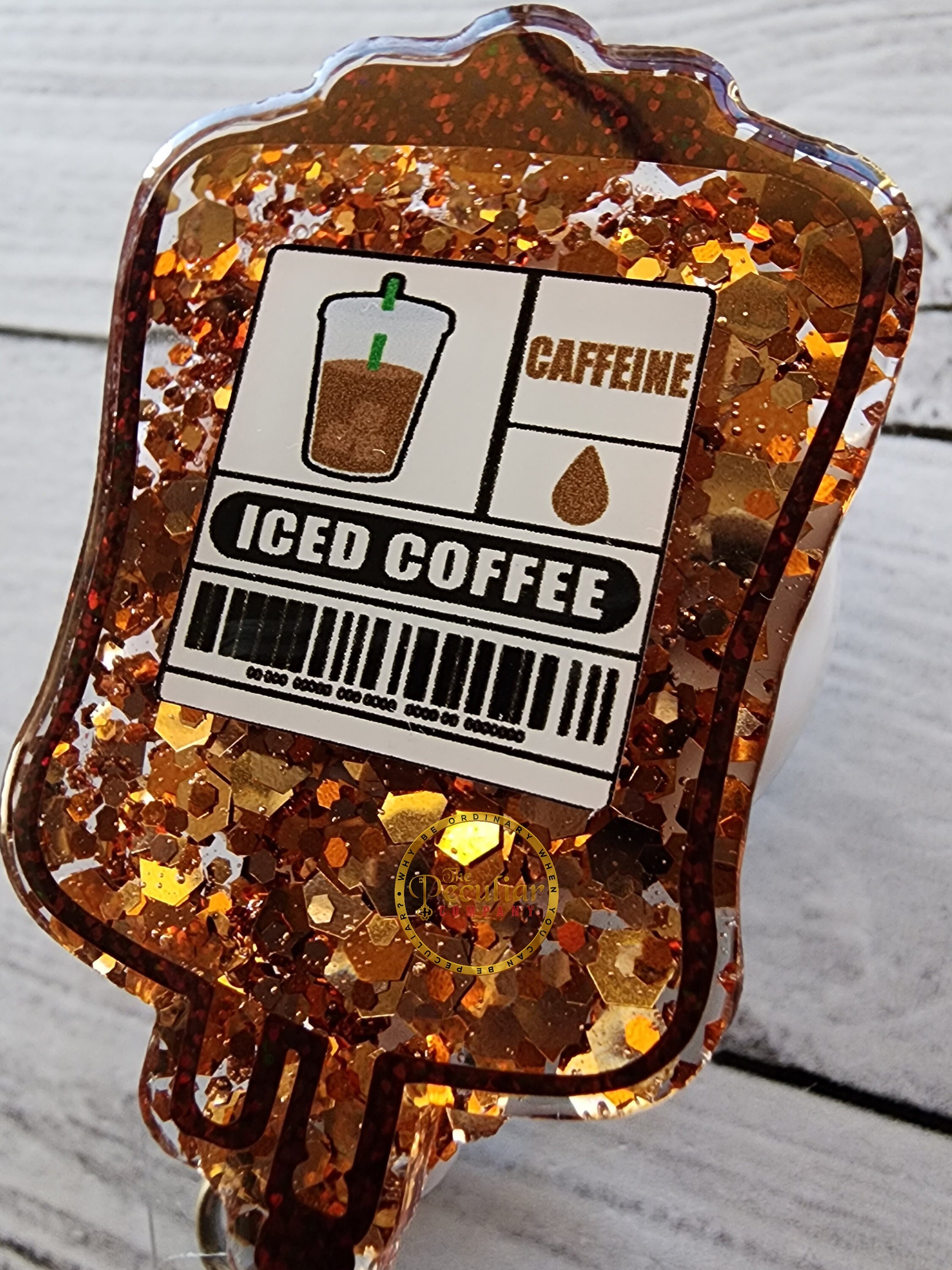 Funny Coffee Badge Reel - "Coffee Is My Blood Type" Glitter ID Holder With Alligator Clip