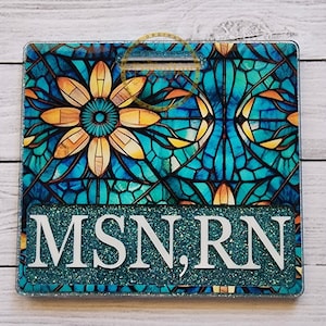 Stained Glass Sunflower Badge Buddy: Glitter Nurse ID Holder