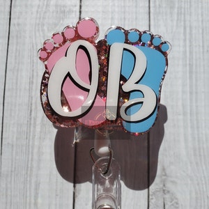 OB Baby Feet Badge Reel: Glitter Obstetrics & Gynecology ID Holder