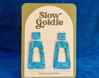 One offs - handmade turquoise effect lightweight clay earrings - 60s and 70s handmade jewellery - Slow Goldie