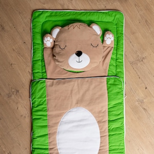 Bear Kids Sleeping Bag: Personalized Daycare Nap Mat with Pillow