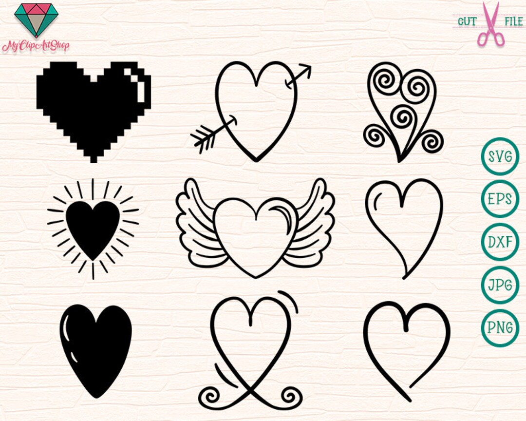 Heart Svg Bundle Hand Drawn Valentine Day Svg Open Heart - Etsy