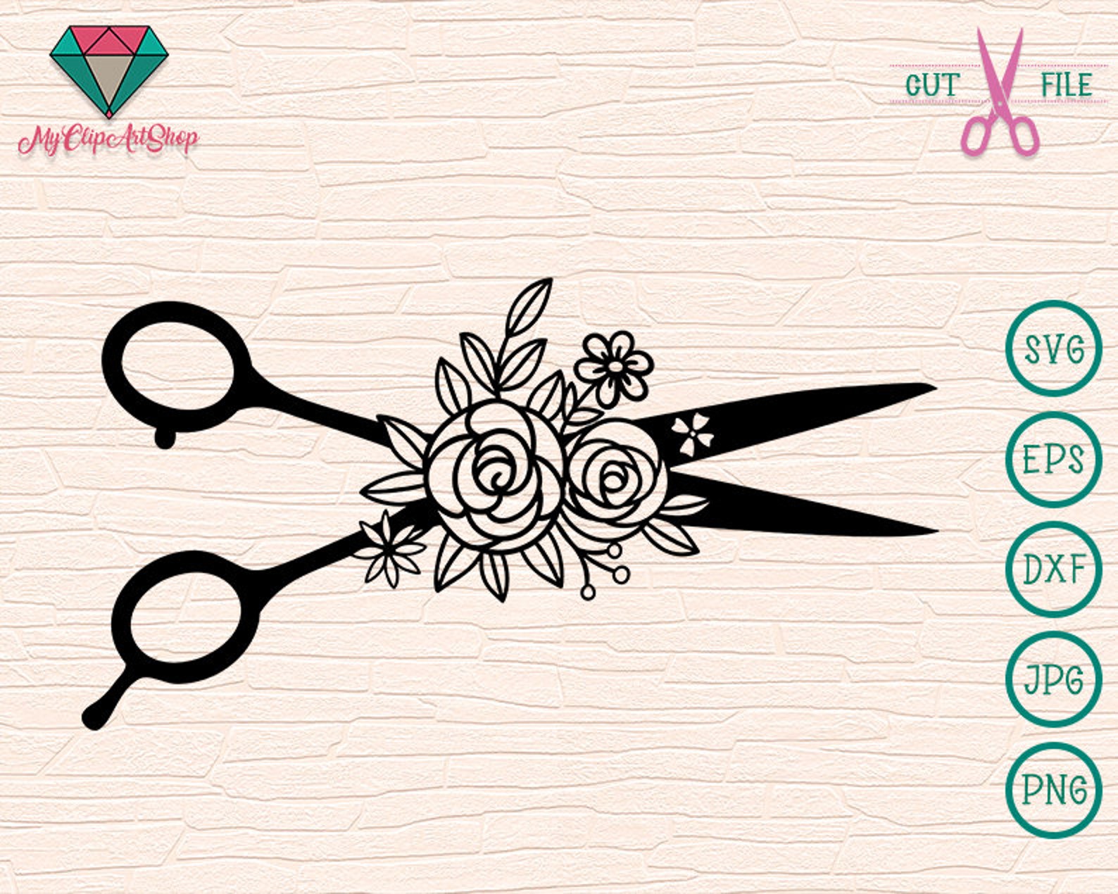 Scissors with flowers svg Scissors cut file sewing svg hair Etsy