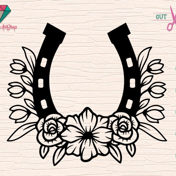 Horseshoe SVG, Floral Horseshoe cut file, Horseshoe Roses svg, Horseshoe Flowers SVG, Floral, Good Luck, Lucky, equestrian, monogram frame