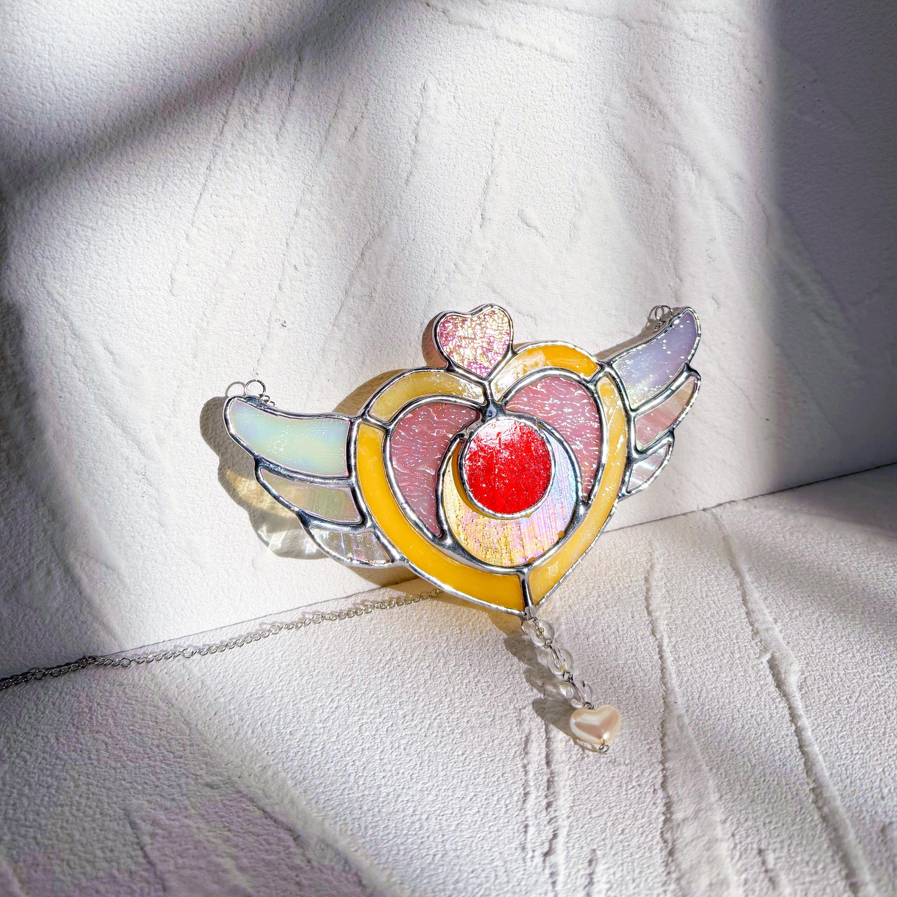 Wing Heart Suncatcher, Stained Glass Mobile, Window Decor, Sailor
