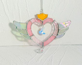 Attrape-soleil coeur scintillant, vitrail mobile, décoration de fenêtre, belle décoration, mobile mural pour la maison, tenture attrape-rêves, art fait main
