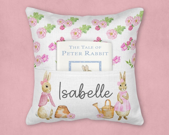 Peter Rabbit Reading cushion, Reading cushion, Personalised New Baby Cushion, New Baby Gifts, Rabbit Cushion, Peter rabbit nursery, reading