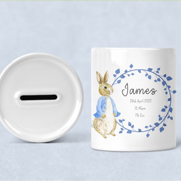 Personalised Money Box, Peter Rabbit Money Box, Peter Rabbit Gift, Peter Rabbit nursery, New baby gift, Money Box, Christening gift,