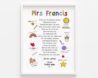 DIGITAL download to print Teacher Thank You Gift | Teacher Print | School Leaving Gift | End of Term Nursery Gift | Teacher Thank You Print