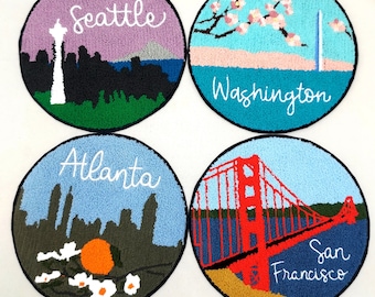 Gran punto de referencia de la ciudad Chenille Souvenir Patch: Seattle, Washington, Atlanta, San Francisco - 9 pulgadas
