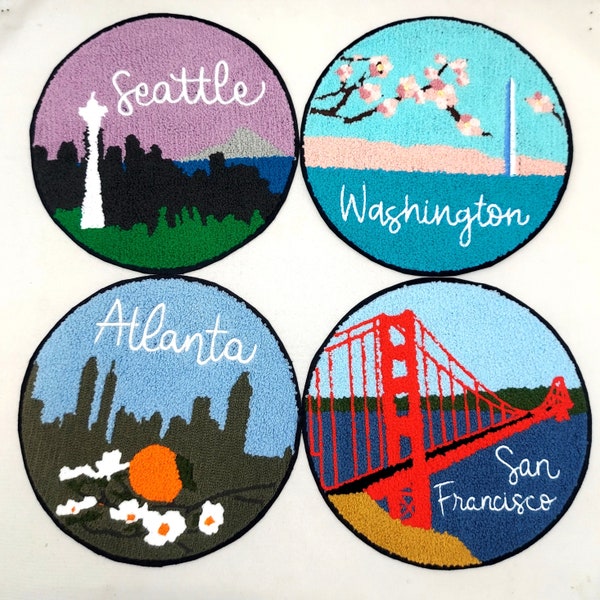 Large City Landmark Chenille Souvenir Patch: Seattle, Washington, Atlanta, San Fransisco - 9 inch