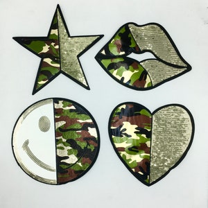 Sequin Half Army Lips, Star, Smiley Face, Heart Patches - Ships from USA