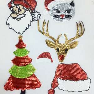 Sequin Christmas Patches Santa Cat Tree Hat Deer - Ships from USA