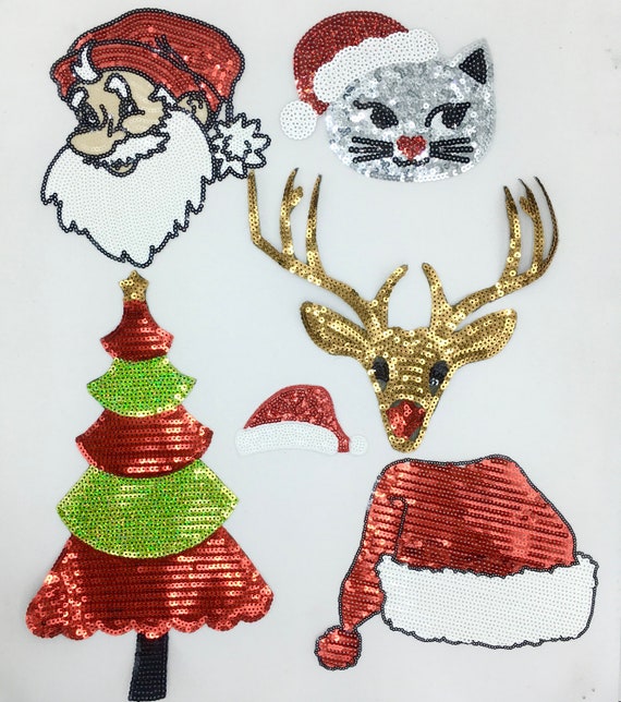 Sequin Christmas Patches Santa Cat Tree Hat Deer Ships From USA