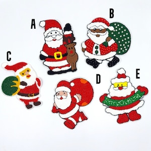 Chenille and Rhinestone Christmas Patches Santa Claus and Reindeer - Ships from USA