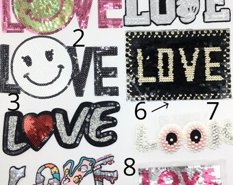 Sequin and Pearl LOVE Patches - Ships from USA