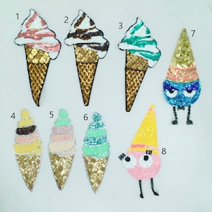 Sequin Ice Cream Cone Patches - Ships from USA