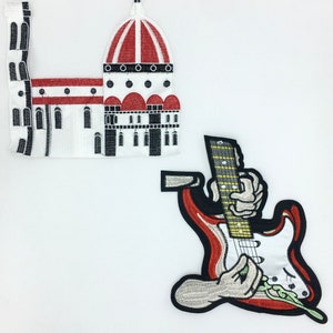 Embroidered Building and Guitar Patches - Ships from USA
