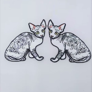 Embroidery Pair of Flowery Sphinxes Patches - Ships from USA
