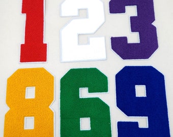 Large 8 Inch Chenille Numbers with White Border: Pick Your # / Color