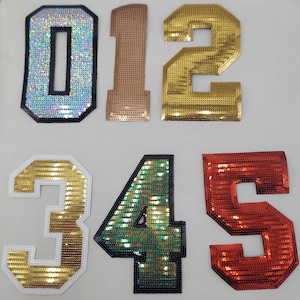 8in Sequin Iron-On Numbers w/ or w/o bordering