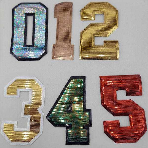 8in Sequin Iron-On Numbers w/ or w/o bordering