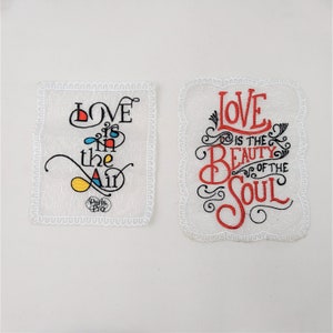 Embroidery Lacey Patch Love is in the Air and Love is the Beauty of the Soul Patches - Ships from USA