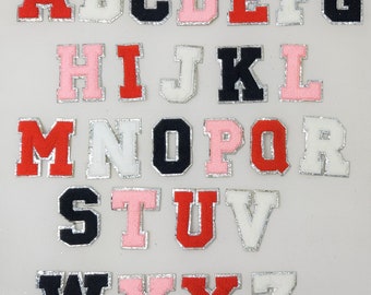 NEW White 3.12 Chenille Letters, SILVER Glitter, Varsity Letter Iron on  Patch, Diy Monogram 