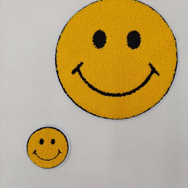 Chenille Patch: Yellow Happy Face Large and Small - Ships from USA