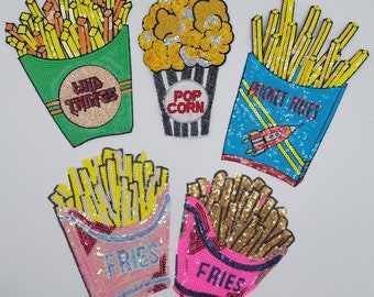 Sequin Popcorn and Fries Patches - Ships from USA