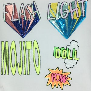 Sequin Neon Exclamation Word Patches - Ships from USA