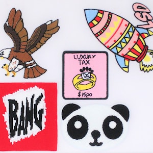 Chenille Patch: Colourful Patches Eagle, BANG, Luxury Tax, LSD Rocket, Panda - Ships from USA