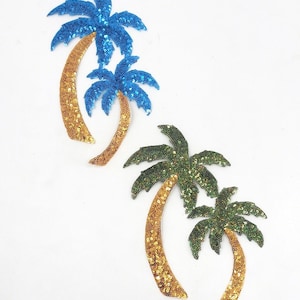 Sequin Blue or Green Palm Tree Patches - Ships from USA