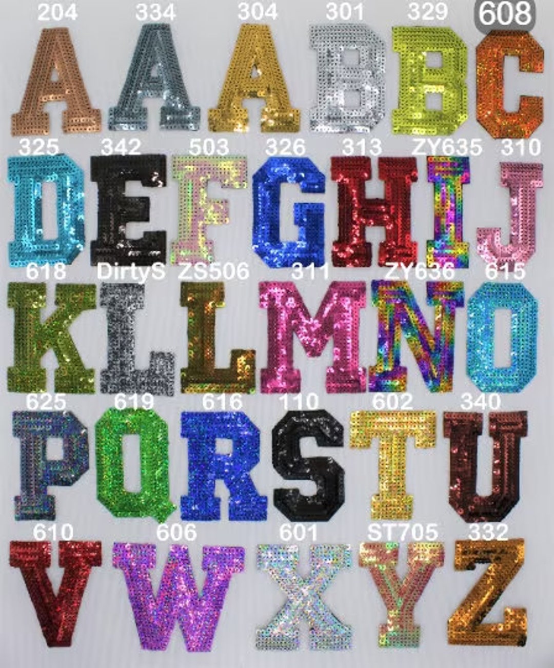 Rhinestone Iron on Letter Patches - 26 Pieces - A-Z Iron on Letters for Clothing with Sparkly Rainbow Colors - Strong Glue Backing for A Firm Hold 