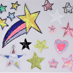 Sets of Various Textured Sequin and Embroidery Stars Patches - Ships from USA