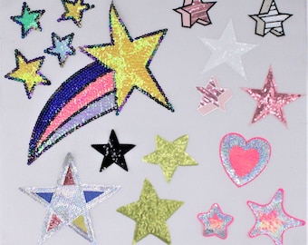 Sets of Various Textured Sequin and Embroidery Stars Patches - Ships from USA