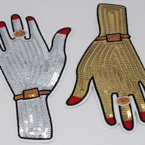 Guld/Silverprydd hand: Paljett- och broderilapp