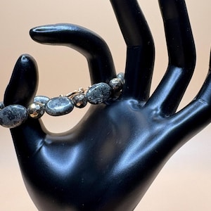Green Lagoon Pyrite Quartz Bracelet – 18K Gold Plated Hematite Beads, Toggle Clasp