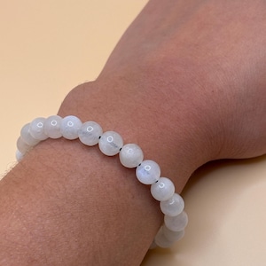 Adjustable Selenite Cat&#39;s Eye Bracelet – 8mm Genuine White Gemstone on Durable Chinese Knotting Cord