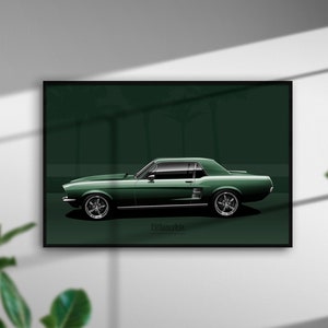 Impresión de póster del Ford Mustang Coupe 1967, ilustración de automóvil clásico, arte del automóvil, ilustración de automóvil, impresión de Muscle Car