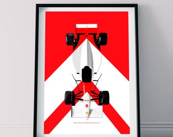 Lámina artística de Ayrton Senna MP4/4 F1 - Póster de la leyenda de McLaren Fórmula 1 - Decoración minimalista para garaje y regalo para aficionados a las carreras