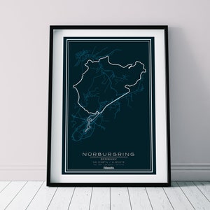 Nürburgring-racebaanprint. Green Hell Circuit silhouet wit mat fine-art papier, cadeau, poster, autoafdruk, verjaardag, muurafdruk, cadeau