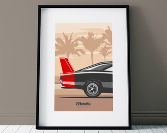 Lámina artística del Dodge Charger Daytona de 1969 - Póster clásico del guerrero alado de NASCAR - Decoración minimalista para la pared del garaje y regalo para los entusiastas de Mopar