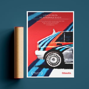 Lancia Delta Integrale Poster Print, Rally car Print Poster design. Classic race car and livery, vintage rally car illustration