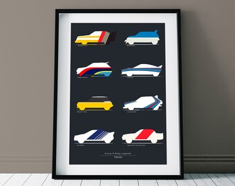 Rally Group B cars minimalist silhouettes livery car collection