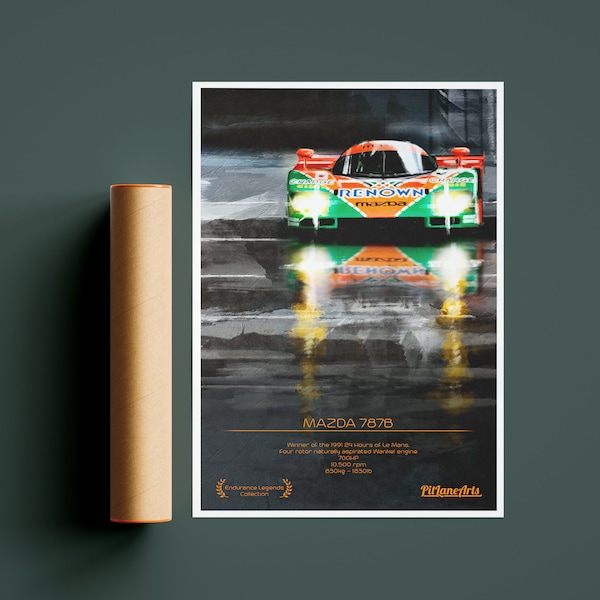 Mazda 787B poster print- 787 B iconic endurance race car livery design printed poster, car gift, motorsport gift