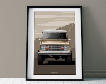 Classic Ford Bronco Art Print - Vintage 1st Gen 4x4 Illustration - Minimalist Garage Wall Decor & Gift for Retro Truck Lovers